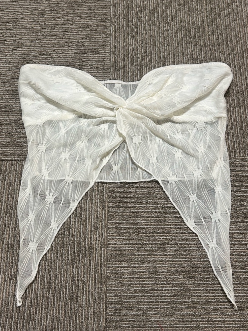 Ivory Sheer Tie-Front Lace Crop Top